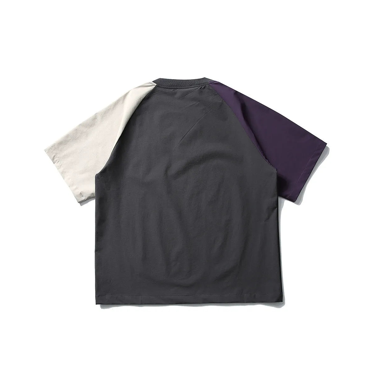 Dark grey men's loose fit t-shirt with contrasting colour raglan sleeves.
