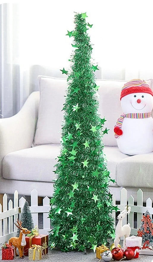 Collapsible artificial Christmas tree with sequin detailing in festive colours