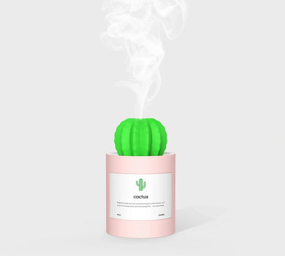 White cactus-shaped ultrasonic humidifier with 280ml tank and soft LED light, USB powered for home aroma diffusion