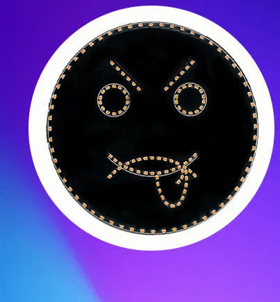 Car rear window LED expression light with 145 orange lamp beads in black housing, powered by 3 AA batteries for customisable smiley face displays and rear-facing warning signals