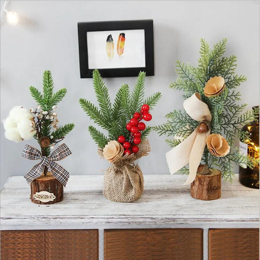 Mini artificial Christmas tree with red berries and snow flocking, 25cm