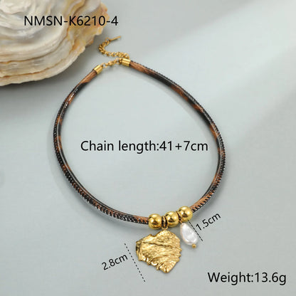 Women's stainless steel necklace with geometric leopard pendant, gold electroplated, on an adjustable chain.