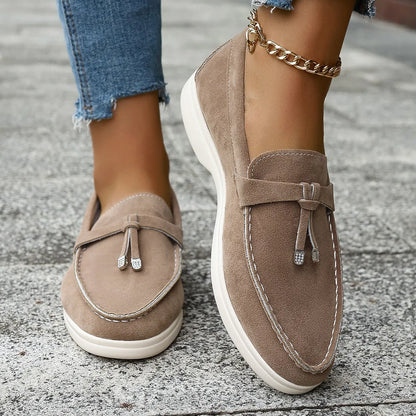 Men's casual canvas slip-on loafers with a platform heel in black, apricot, or brown.