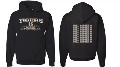 Black men's pullover hoodie with drop-shoulder sleeves and long sleeves on a mannequin.