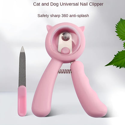 Blue pet nail clipper with stainless steel sickle blade and safety guard for trimming dog or cat claws.