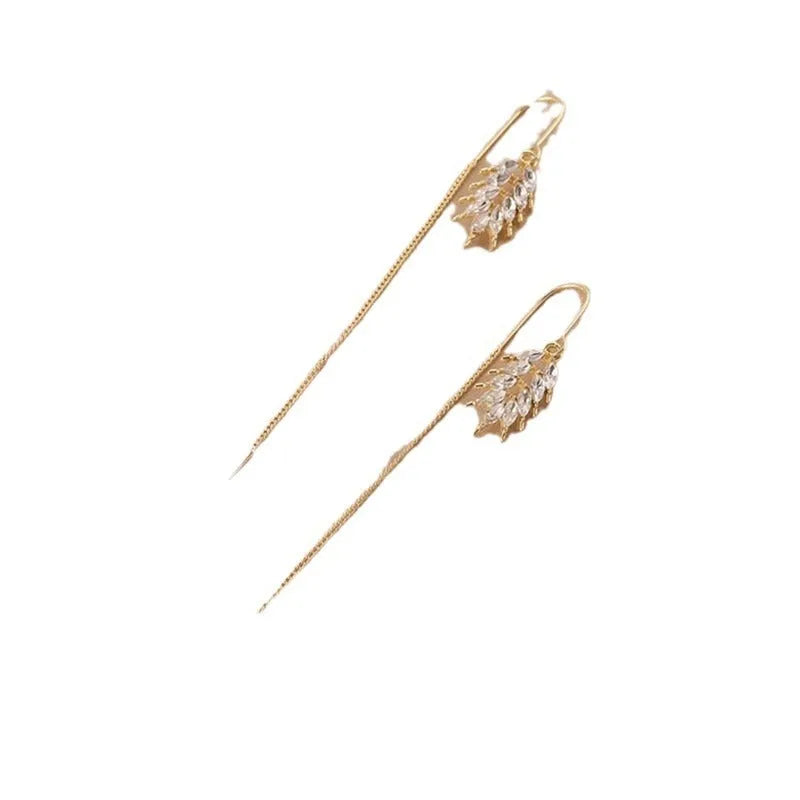 Gold wheat tassel ear string earrings made from copper, women's hanging drop earrings in fashion OL style