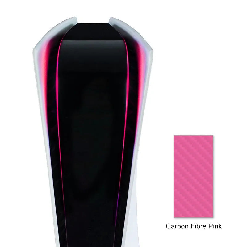 PS5 host LED light bar sticker film in carbon fibre pattern showing four colour options