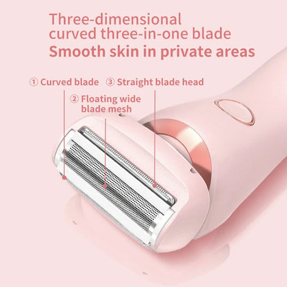 Rechargeable electric shaver for women with dual-head design for whole-body and precision hair removal