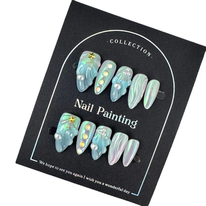 Blue shell design plastic nail tips in sizes XS, S, M, L from Hailang.