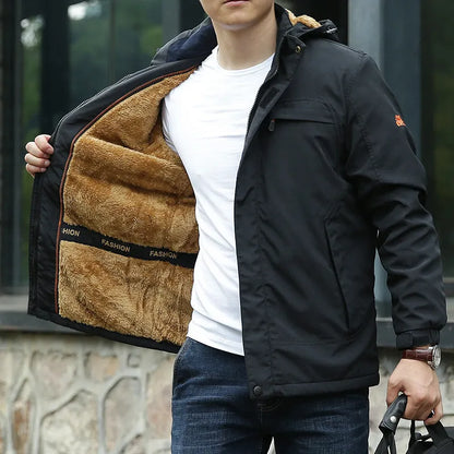 Men's waterproof breathable fleece-lined corduroy jacket in khaki, army green, royal blue, or black, sizes M to 5XL.