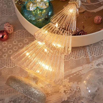 Borosilicate glass Christmas tree decoration with geometric shape and glitter accents