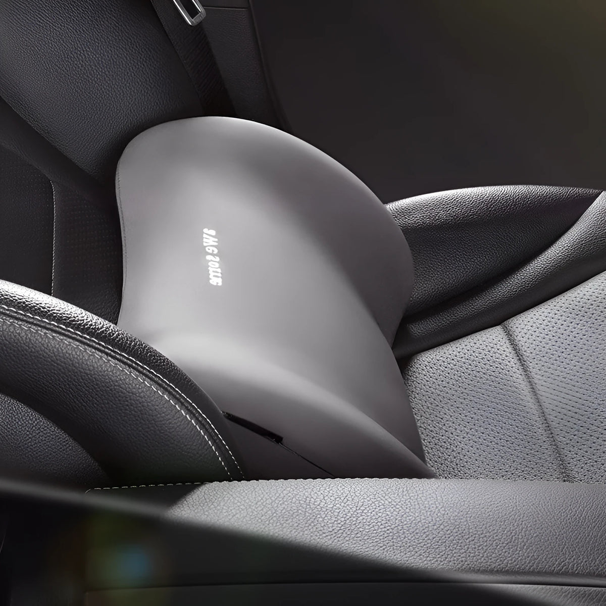 Car headrest and lumbar support pillow set in fabric with cotton filling.