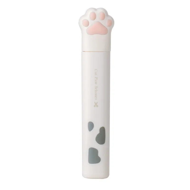 Closed cat paw design mini folding scissors showing safety lock, in choice of colours.