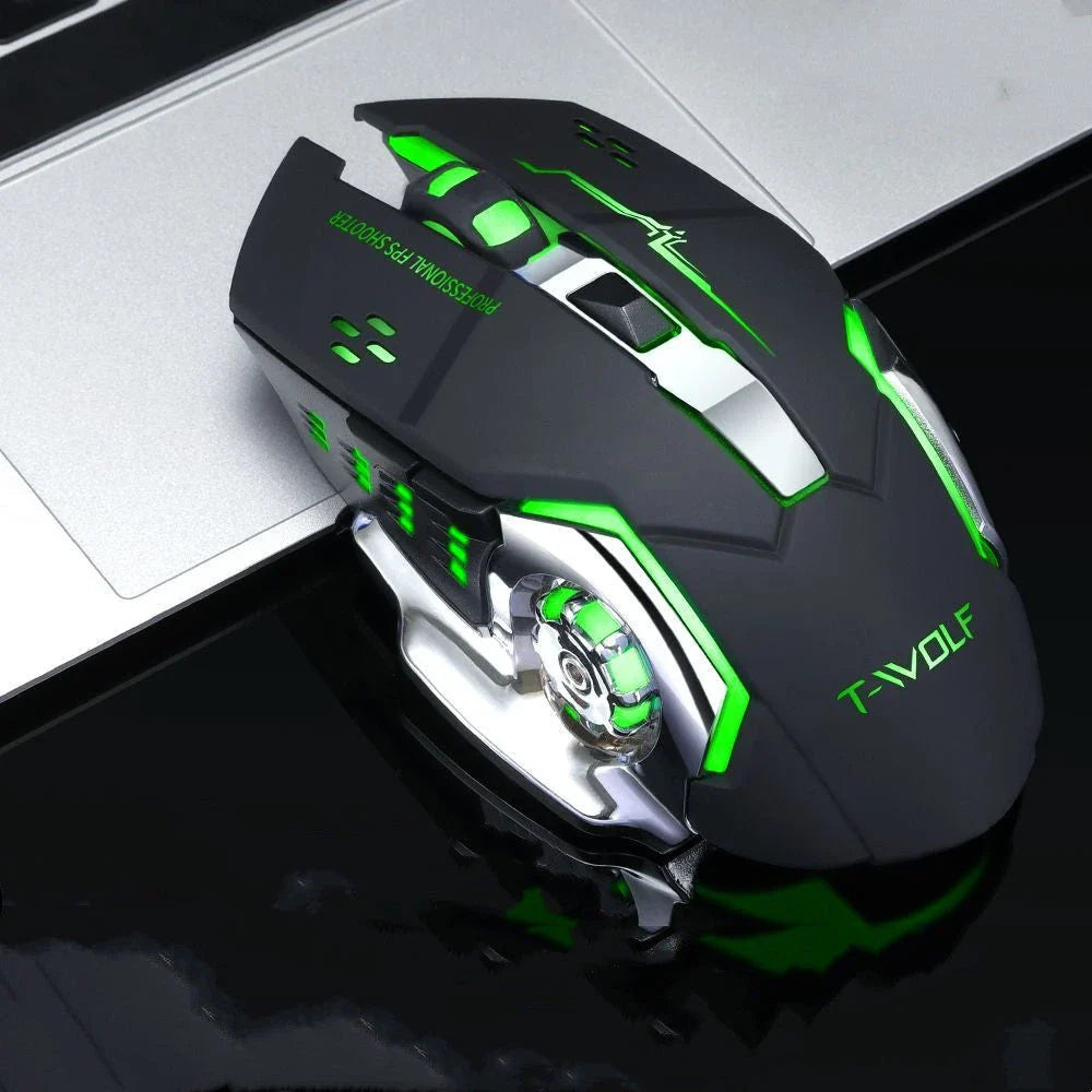 Wireless 2.4GHz USB Optical Gaming Mouse with Adjustable DPI, Programmable Macro Buttons, and Vibrant RGB Backlighting