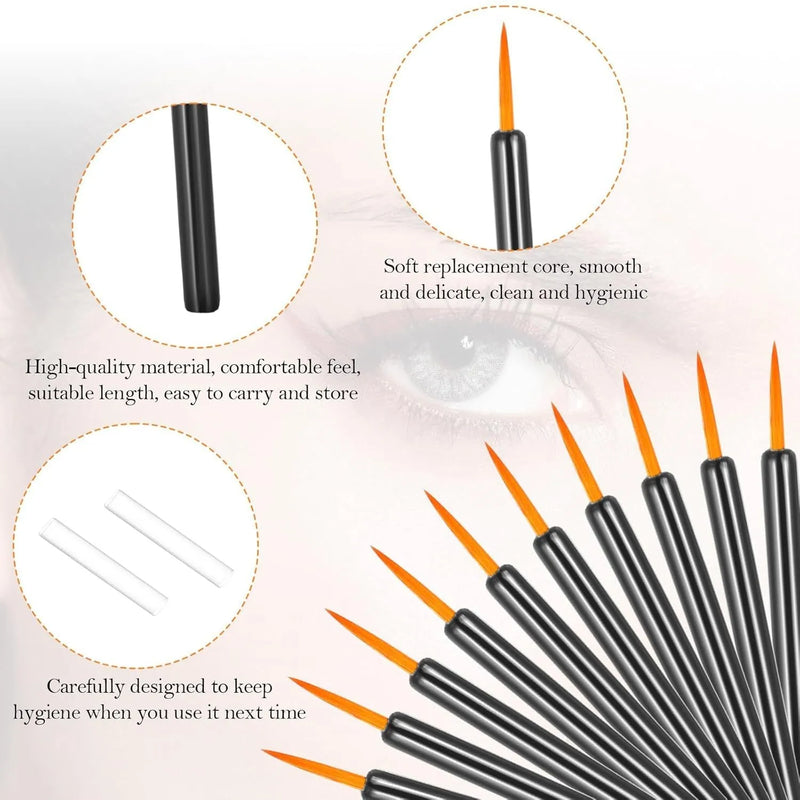 Disposable eyeliner brushes in a pack of 100 - ultra-fine point applicators with black cosmetic eye wands for precise makeup application, featuring a plastic sleeve for hygiene and easy portability for salon or personal use.