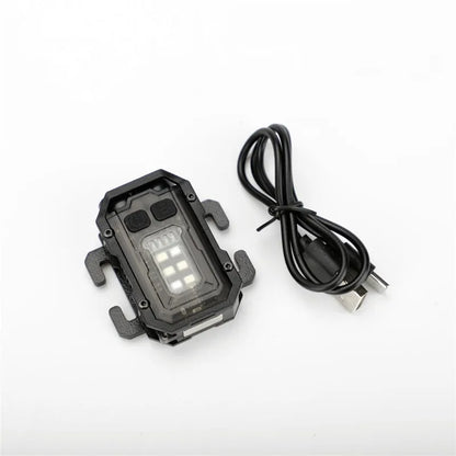 Portable USB-rechargeable tactical warning flashlight with backpack mount attachment