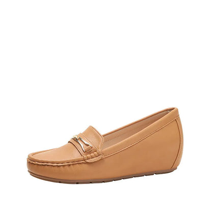 Casual height increasing slip-on shoes in black, brown, or white with round toe and soft rubber sole