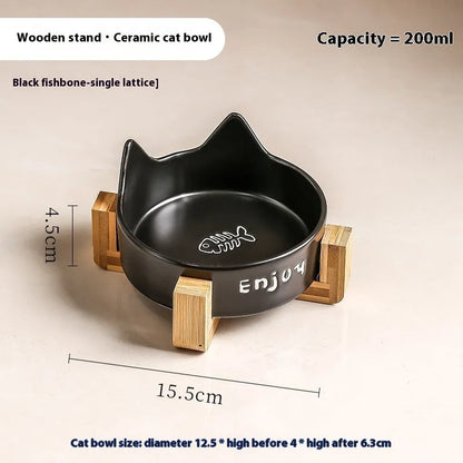 Porcelain cat bowl with cat ear design in 2-in-1 configuration for food and water