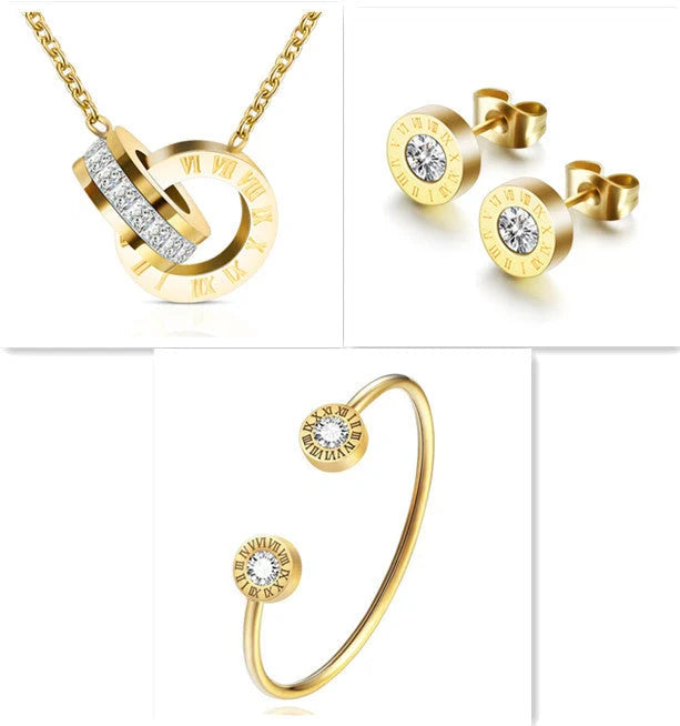 Elegant Roman numeral stud earrings crafted from premium titanium steel with sparkling zircon accents