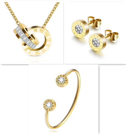 Elegant Roman numeral stud earrings crafted from premium titanium steel with sparkling zircon accents