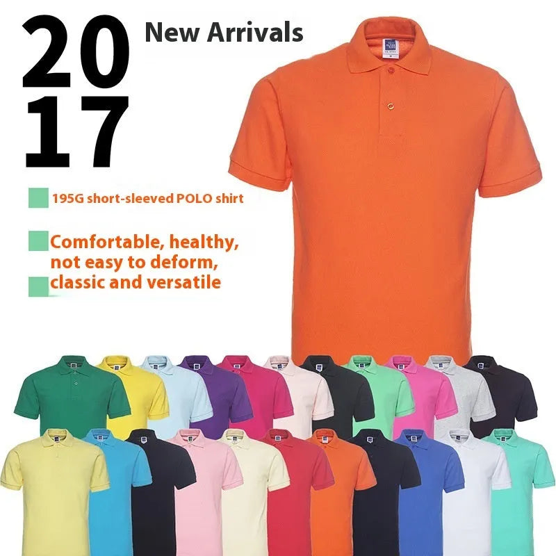 Solid colour plus size short sleeve polo shirt on a hanger, loose fit style.