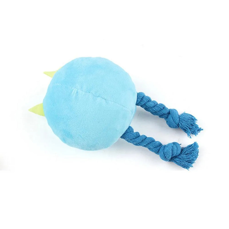 Dog squeaky toys with strong knot design cartoon chewable teething toys multifunctional relaxing supplies for puppy dental care and interactive play blue and yellow colour options