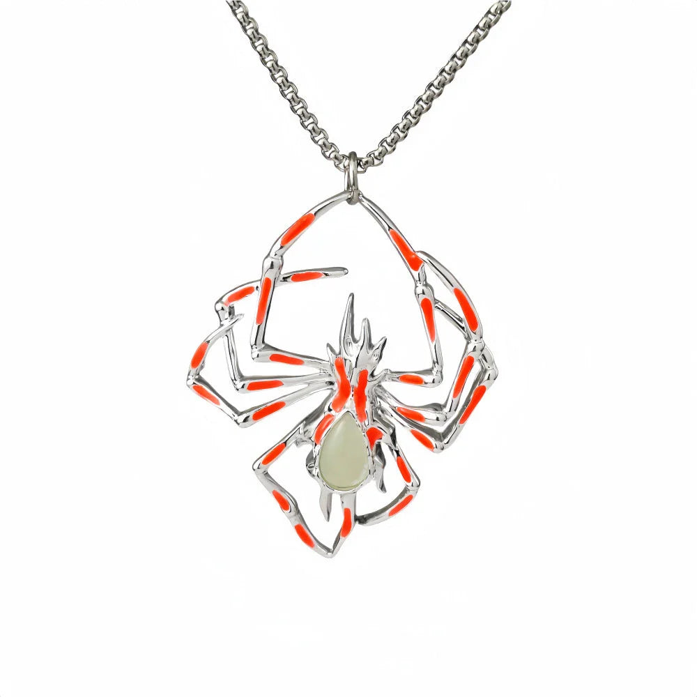 Glow-in-the-Dark Halloween Spider Necklace - Luminous Jewelry with Vintage-Inspired Stereo Design