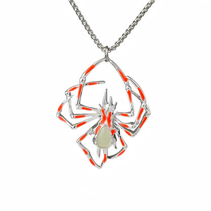 Glow-in-the-Dark Halloween Spider Necklace - Luminous Jewelry with Vintage-Inspired Stereo Design