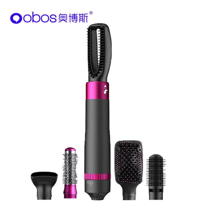 Gray 5-in-1 hot air comb curler hair dryer with styling comb and temperature adjustment buttons