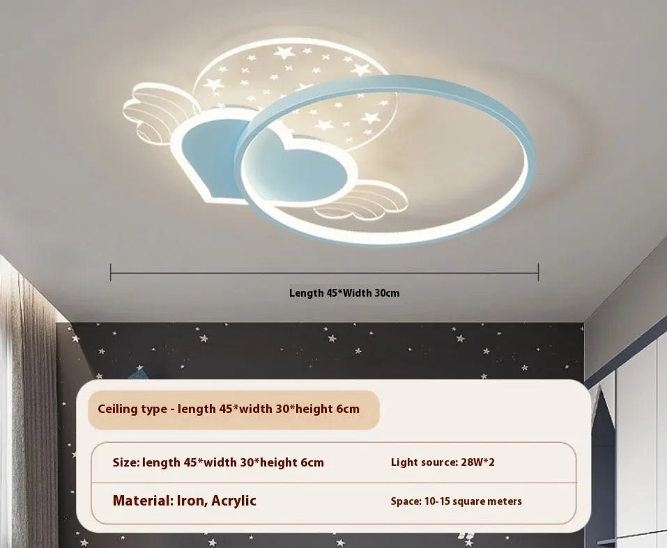 Children's bedroom ceiling lamp with moon star cloud design and adjustable LED lighting in blue colour option