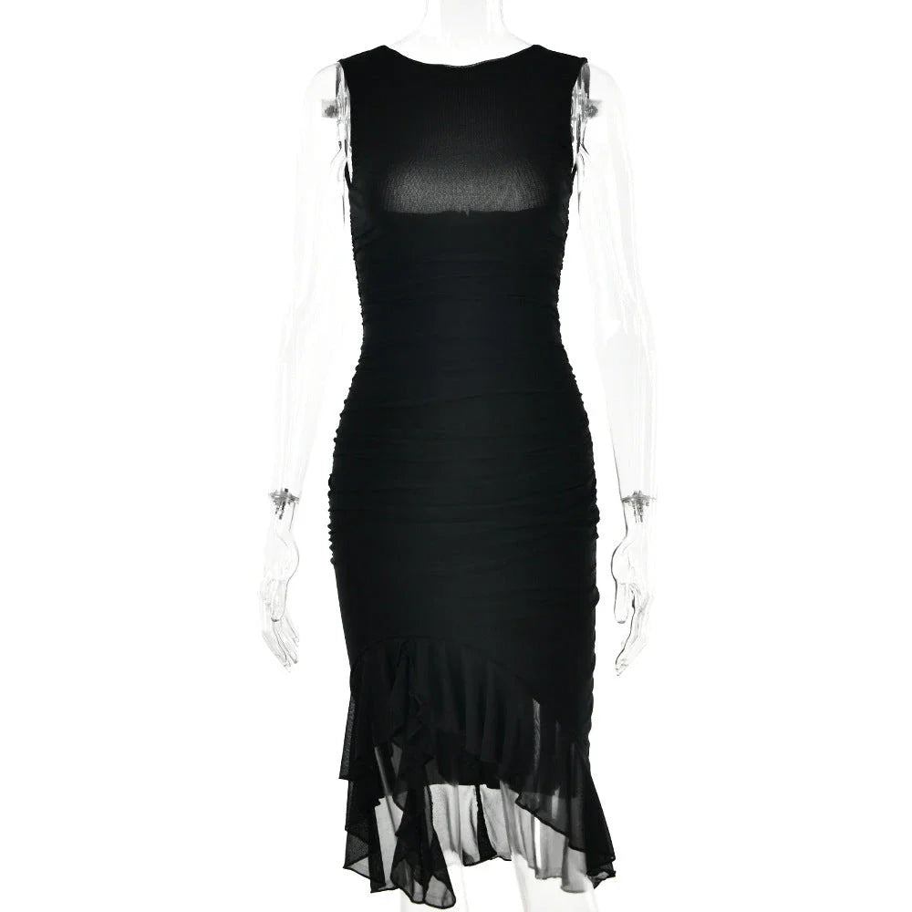 Chic sleeveless sheath dress in various colors, featuring a unique collage/splicing design and a form-fitting silhouette