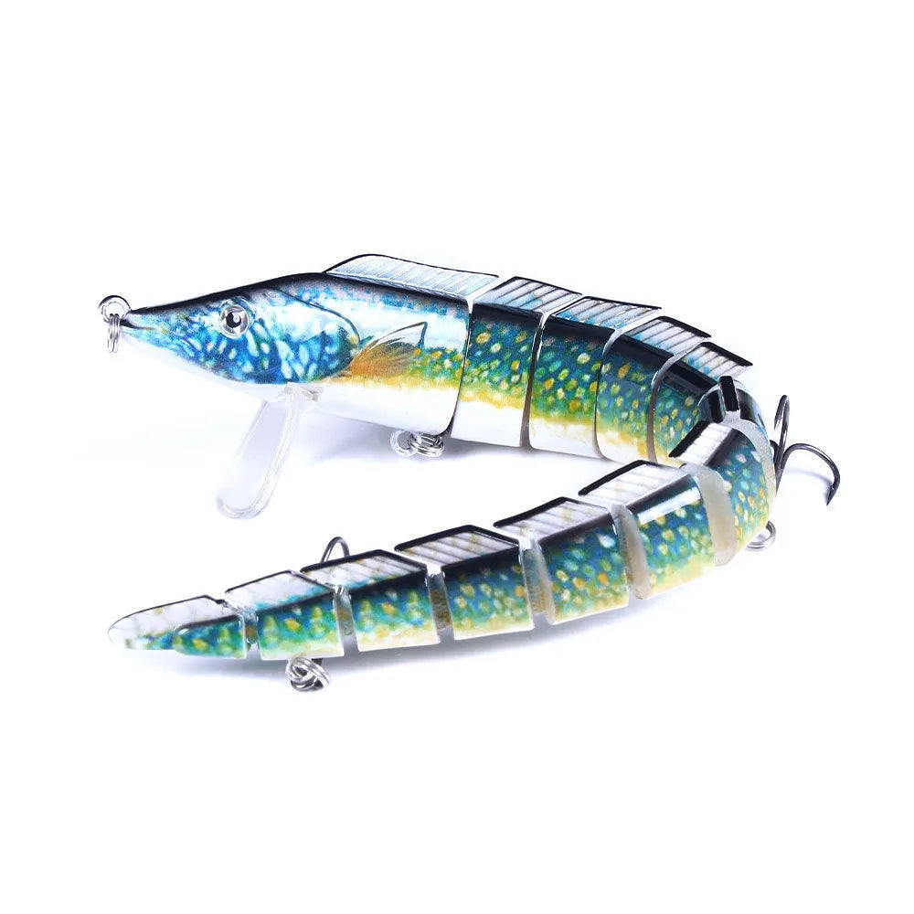 23 cm long multi-section soft plastic loach fishing lure in various colours on a white background.