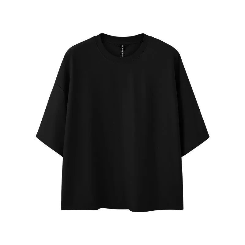 Men's sand grey quick-drying short sleeve T-shirt with loose regular fit on hanger