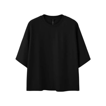 Men's sand grey quick-drying short sleeve T-shirt with loose regular fit on hanger