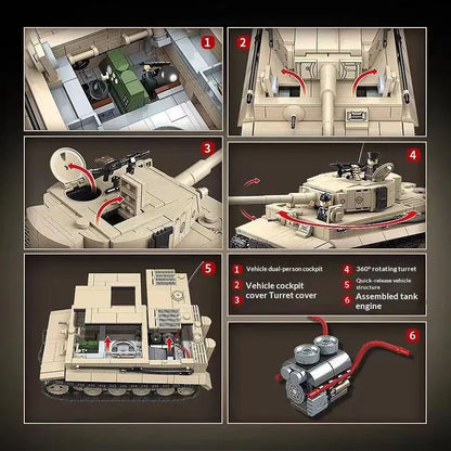 German Tiger I Heavy Tank building blocks set with 1,361 small plastic and rubber particles for ages 7-14