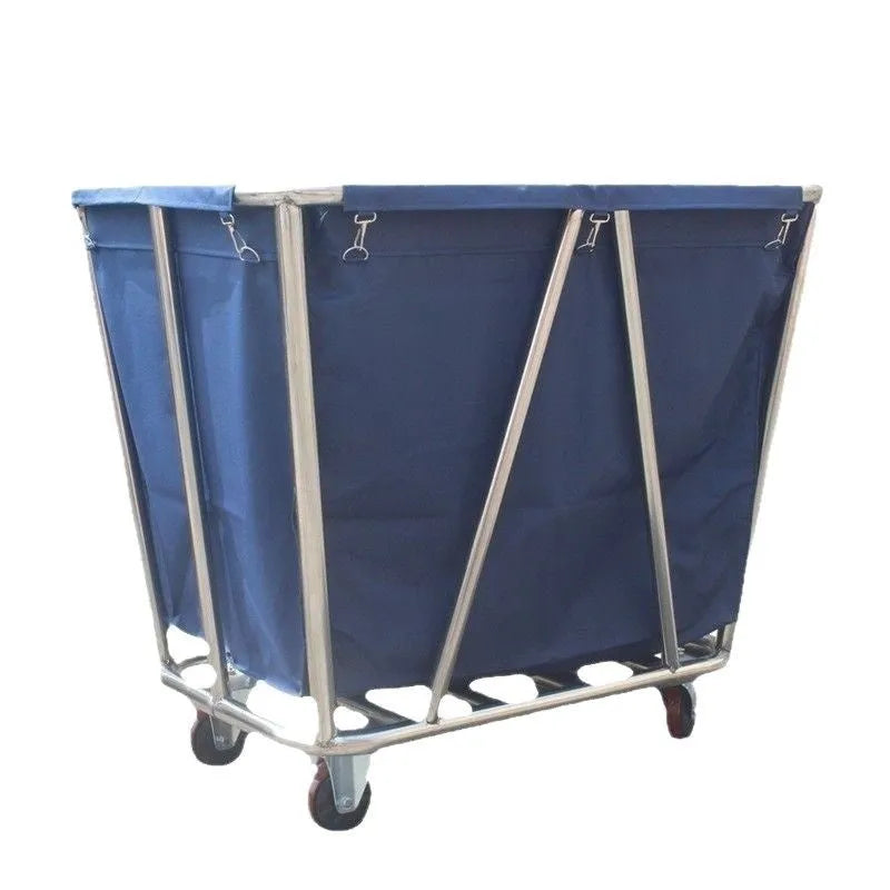 Stainless steel hotel linen trolley with multiple tubes for housekeeping linen transport