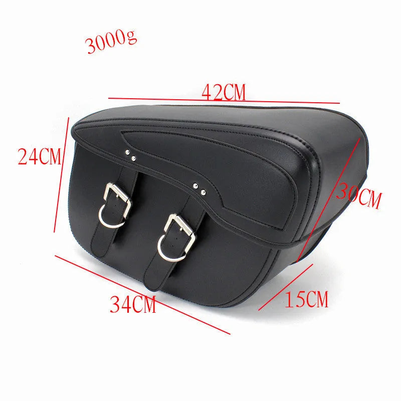 Retro black PU leather motorcycle side box saddlebag mounted on a bike.