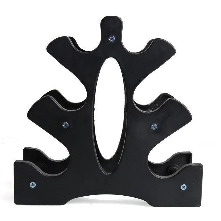 PVC fitness dumbbell rack with removable bracket support on a gym floor