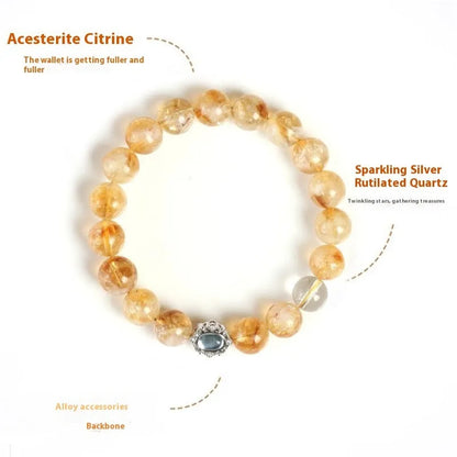 Polished citrine crystal bracelet with 10mm geometric beads on wrist