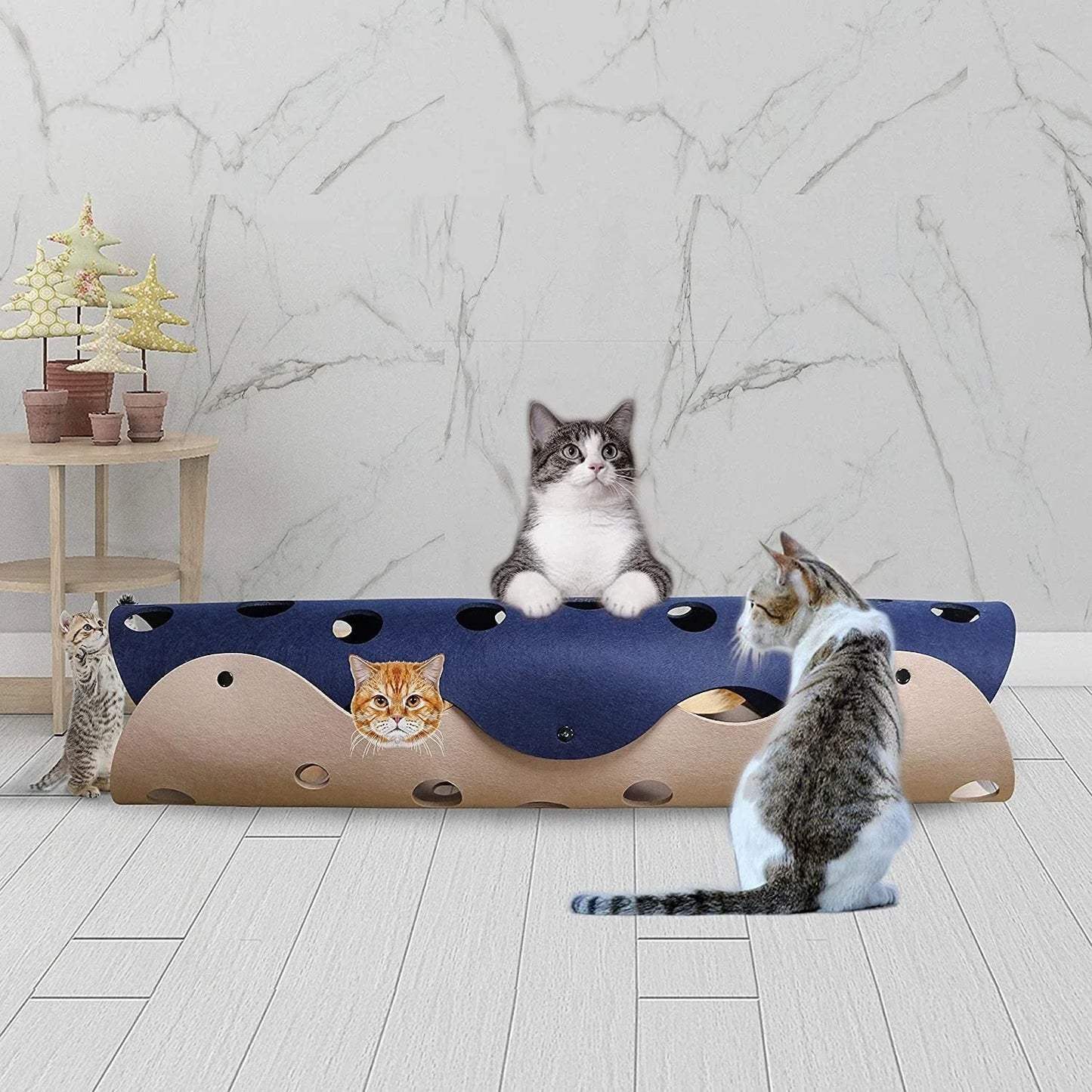 Cozy Cat Tunnel - Interactive Felt Hideout for Playful Felines with Peekaboo Design