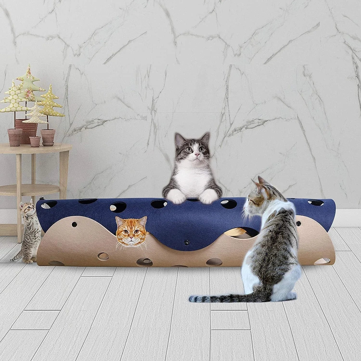 Cozy Cat Tunnel - Interactive Felt Hideout for Playful Felines with Peekaboo Design
