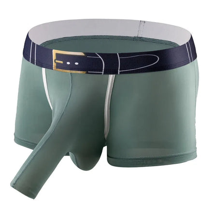 Men's solid colour Ice Silk boxers in black, shown laid flat, with a mid waist design.