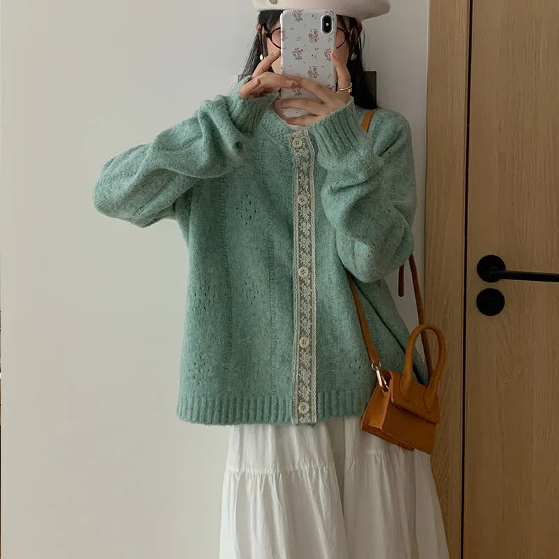 Artistic retro style loose fit sweater coat in viscose fibre available in four colours