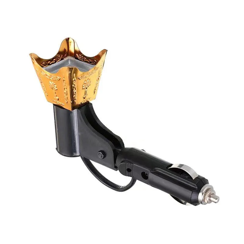Car mounted plug-in incense burner in metallic finish with classical design for vehicle aromatherapy