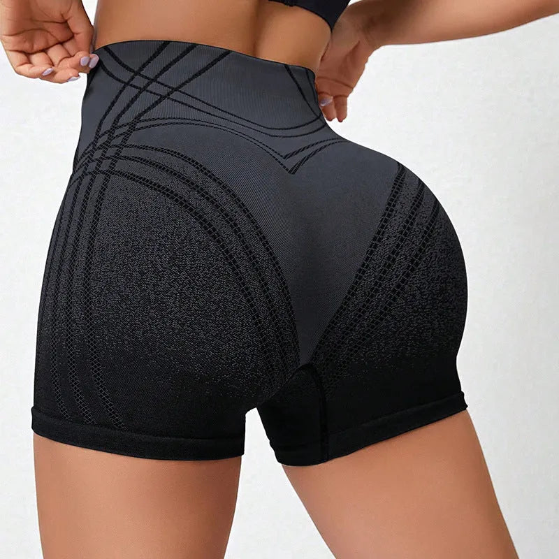 Women's brown gradient high waisted fitness shorts for yoga and running