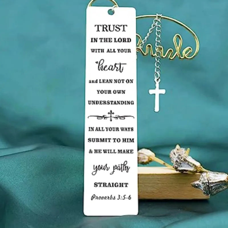 Stainless steel bookmark with engraved Bible verse text in CFS5170 steel colour