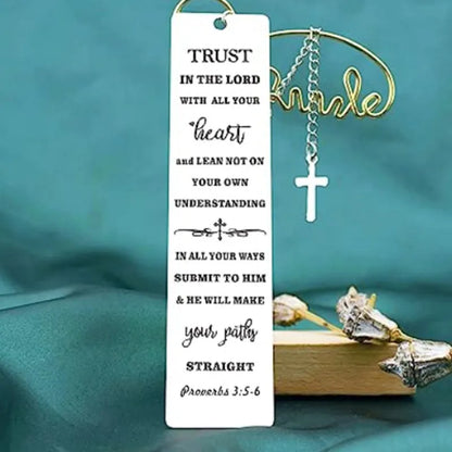 Stainless steel bookmark with engraved Bible verse text in CFS5170 steel colour