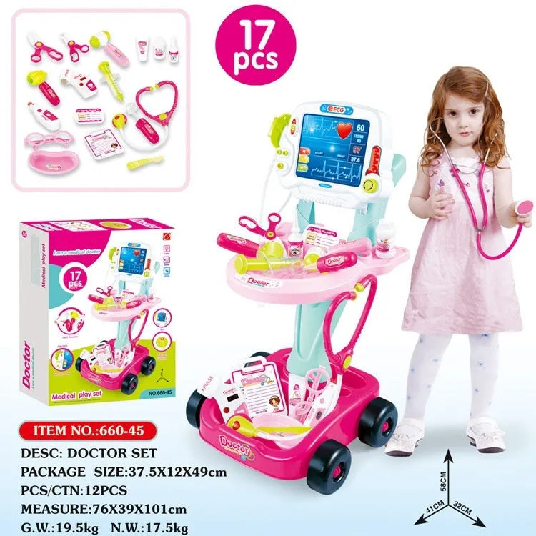 Pink children's simulation medicine box toy with ECG monitor and plastic construction, 1.4kg