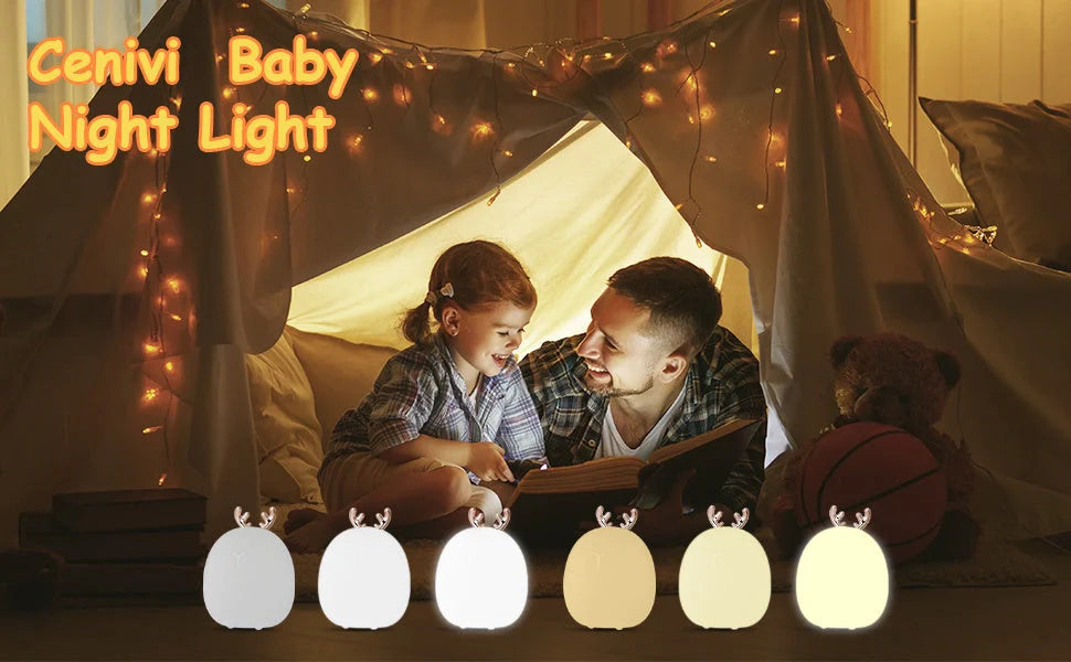 Adjustable silicone baby night light with touch control in adorable deer and rabbit designs