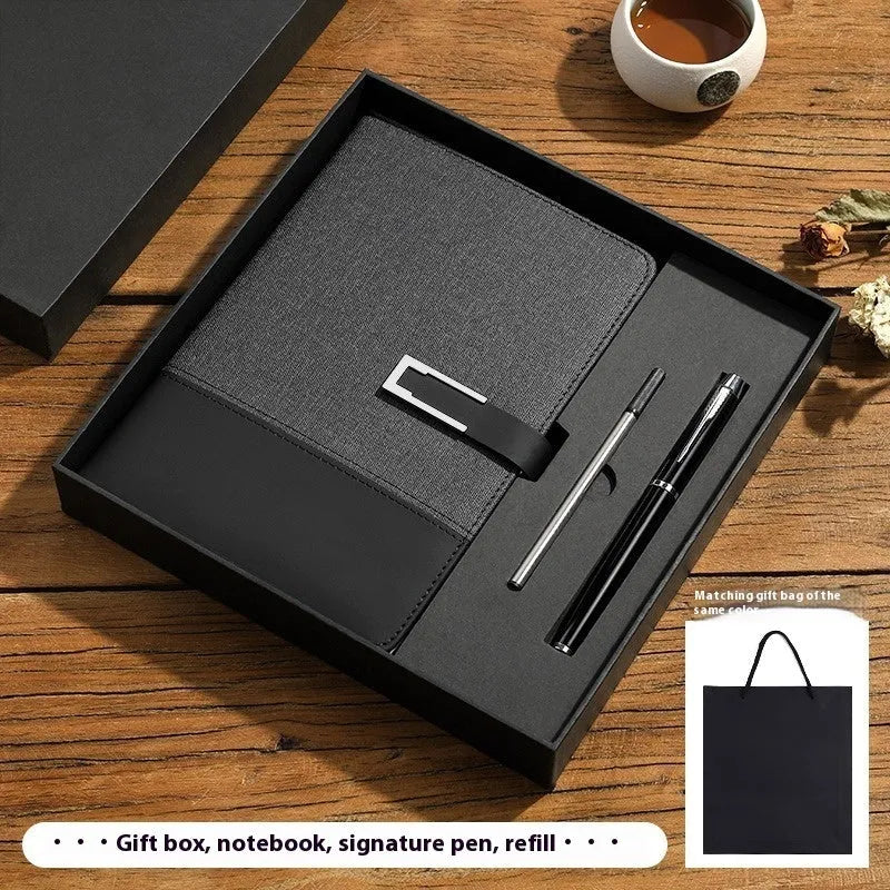 A5 soft PU leather notebook in Business Brown colour, showing thick wood-free paper inside.
